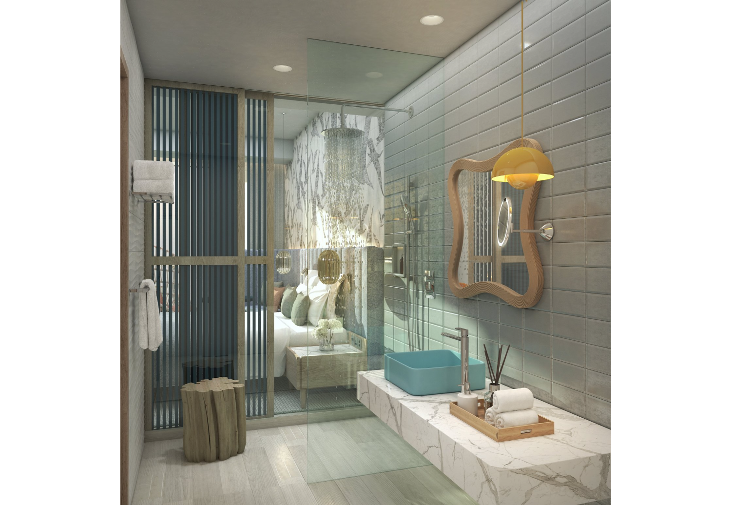 Bathroom+-+Blue+Timber+and+light+headboard